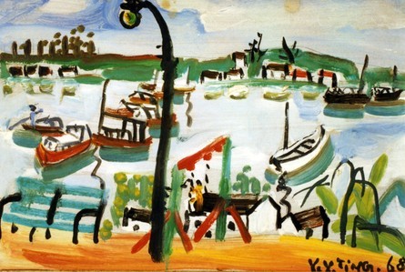Yanyong 丁衍庸 (1902–1978)
Riverside of Sai Kung, Hong Kong
Oil on wood / 29.5 x 44 cm / Dated 1968
香港西貢海傍
木板油畫